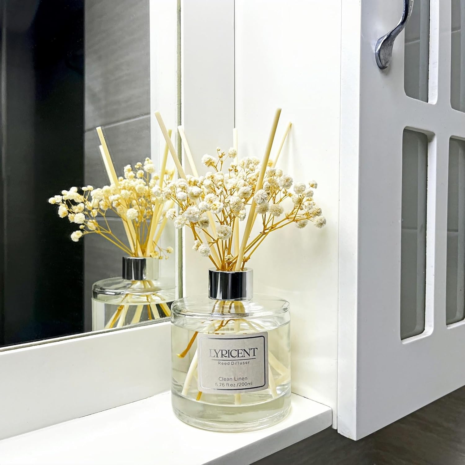 Reed Diffuser Set 6.7 oz Clean Linen Essential Oil Diffuser with 10 Diffuser Sticks for Bathroom Bookshelf Bedroom Office Decor Home Reed Diffuser (Flower/6.7Ounce/1Pack, Clean Linen) - Image 6