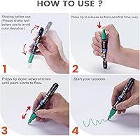 Vista 7 de Overseas Marcadores de pintura acrílica metálica plateada, paquete de 8 bolígrafos de pintura acrílica de punta media, a base de agua, secado