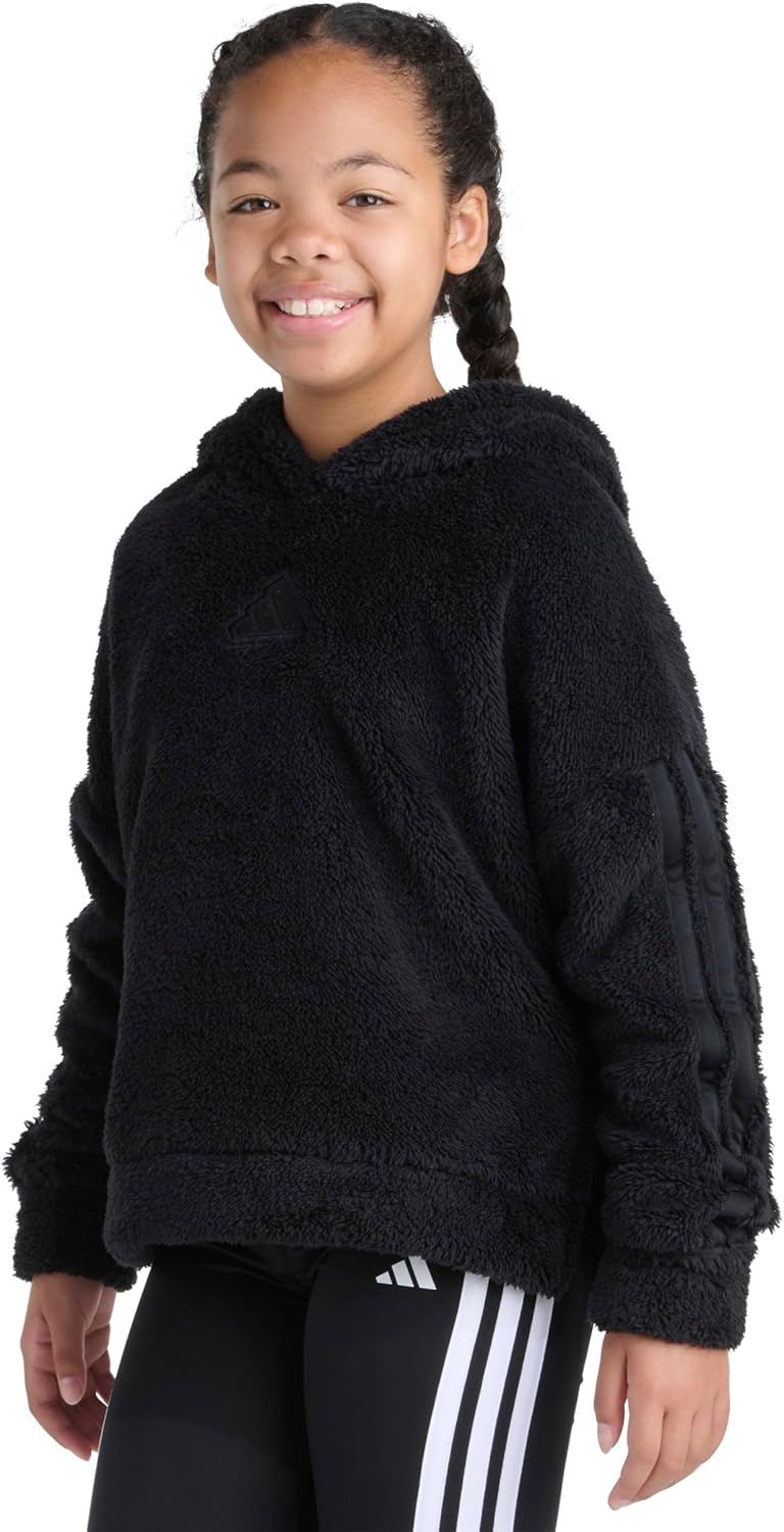 adidas girls 3-stripes Sherpa Hooded Pullover (Big Kid) - Image 4