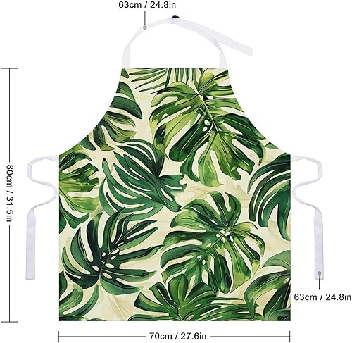 Miniatura 2 de MUSM Apron for Adults - 27.6 X 31.5 Inch, Heavy-Duty Polyester Aprons with Two Large Pockets, Waterproof Green And Beige Style Kitchen Apron for