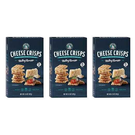 John Wm. Macy - Melting Romano CheeseCrisps - Hand Crafted, Non GMO, and Nothing Artificial - Made with Real Cheese - 4.5 oz. Cartons - 3 Pack