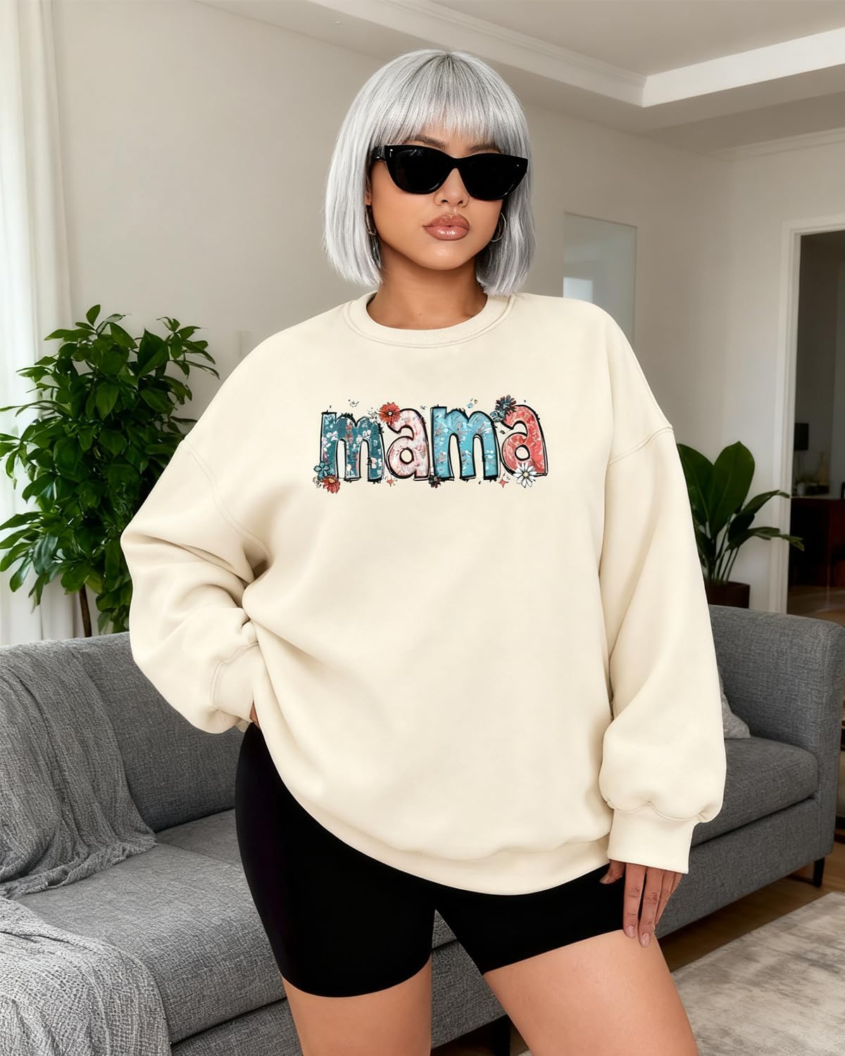 HEYTALALA Mama Sweatshirt for Women Oversized Crewneck Pullover Hoodies Graphic Tops Long Sleeve Mom Shirts - Image 7