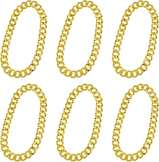 6 Pcs Fake Gold Chains, 32 Inch Halloween Costume Rapper Chain Hip Hop Cuban Link Chain Plastic Chain Necklace for Men Women 80s 90s Cosplay Accessory
