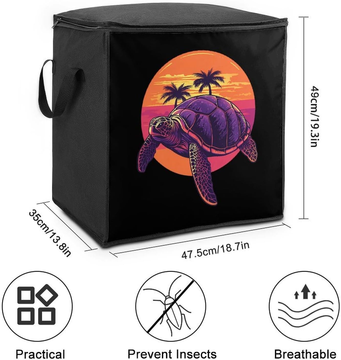Sea Turtle Sunset Palm Trees Large Comforter Blanket Storage Bags Bins 70L Closet Organizer with Handles