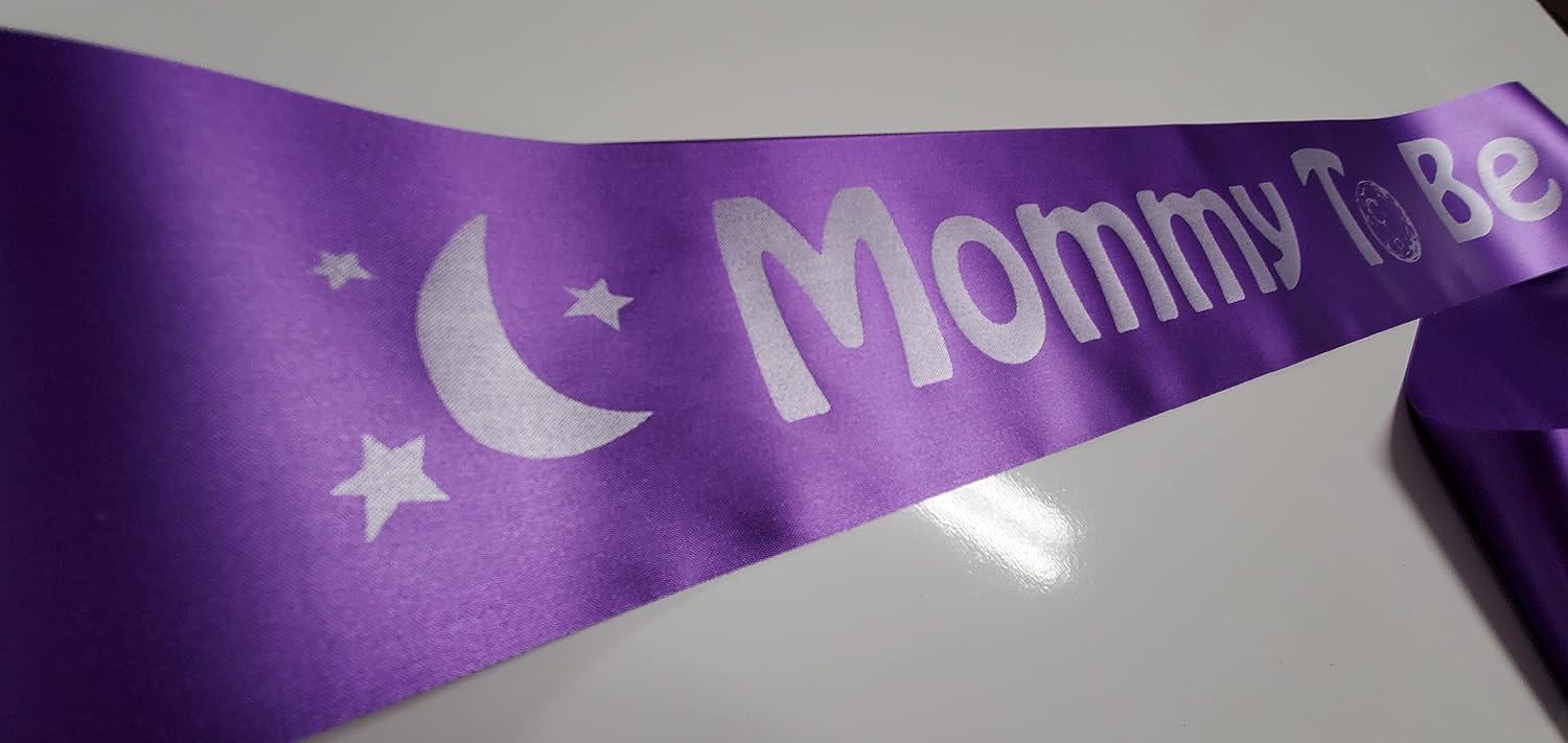 Mommy to Be & Daddy Sash Button Pin for Galaxy Baby Shower It's a Girl Boy for parents to wear, Purple Glitter Sprinkle