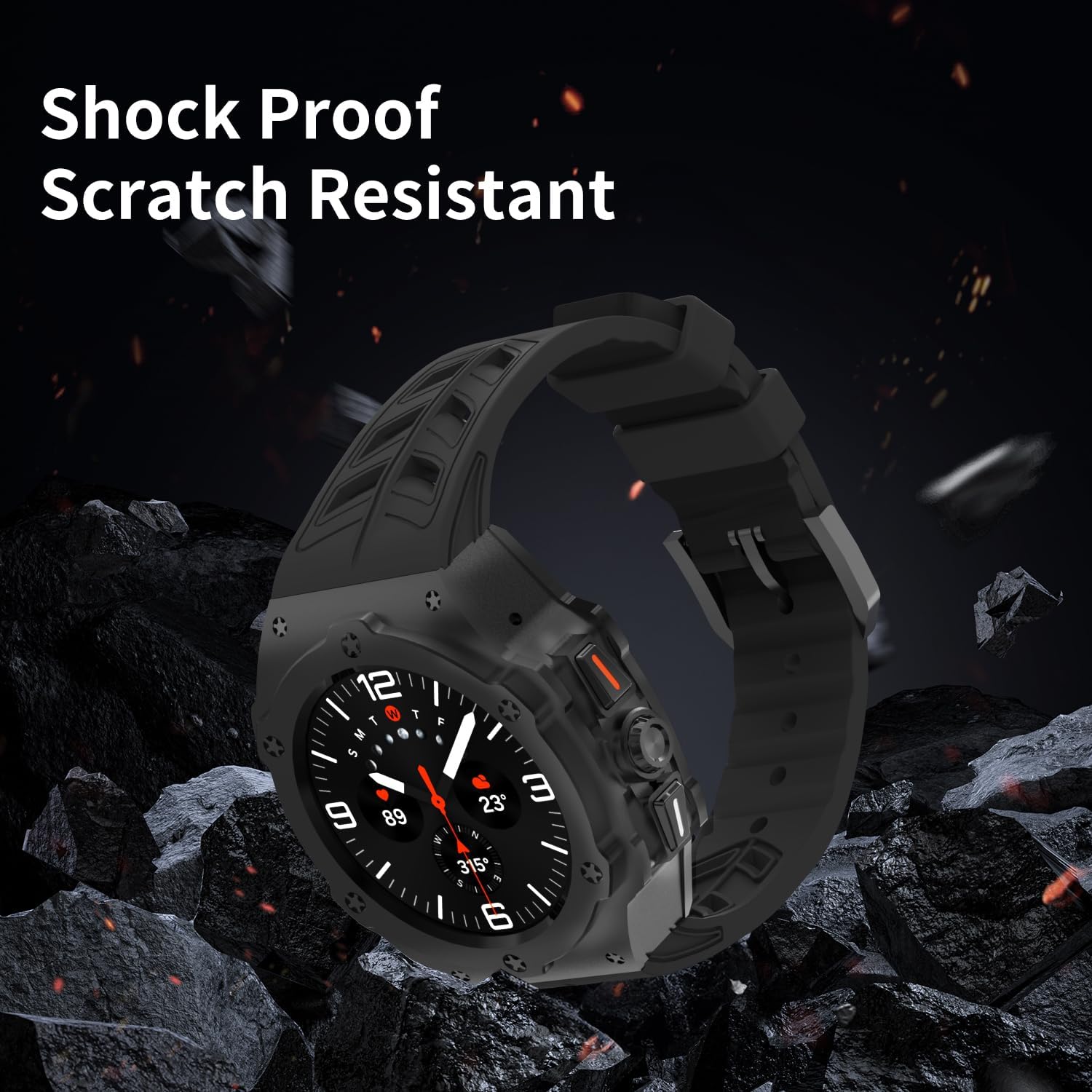 Luxury Aluminum Case with Band for Samsung Galaxy Watch Ultra and Ultra 2 47mm, Rugged Military Protective Metal Face Cover with Tactical Strap for Men, Black - Image 6