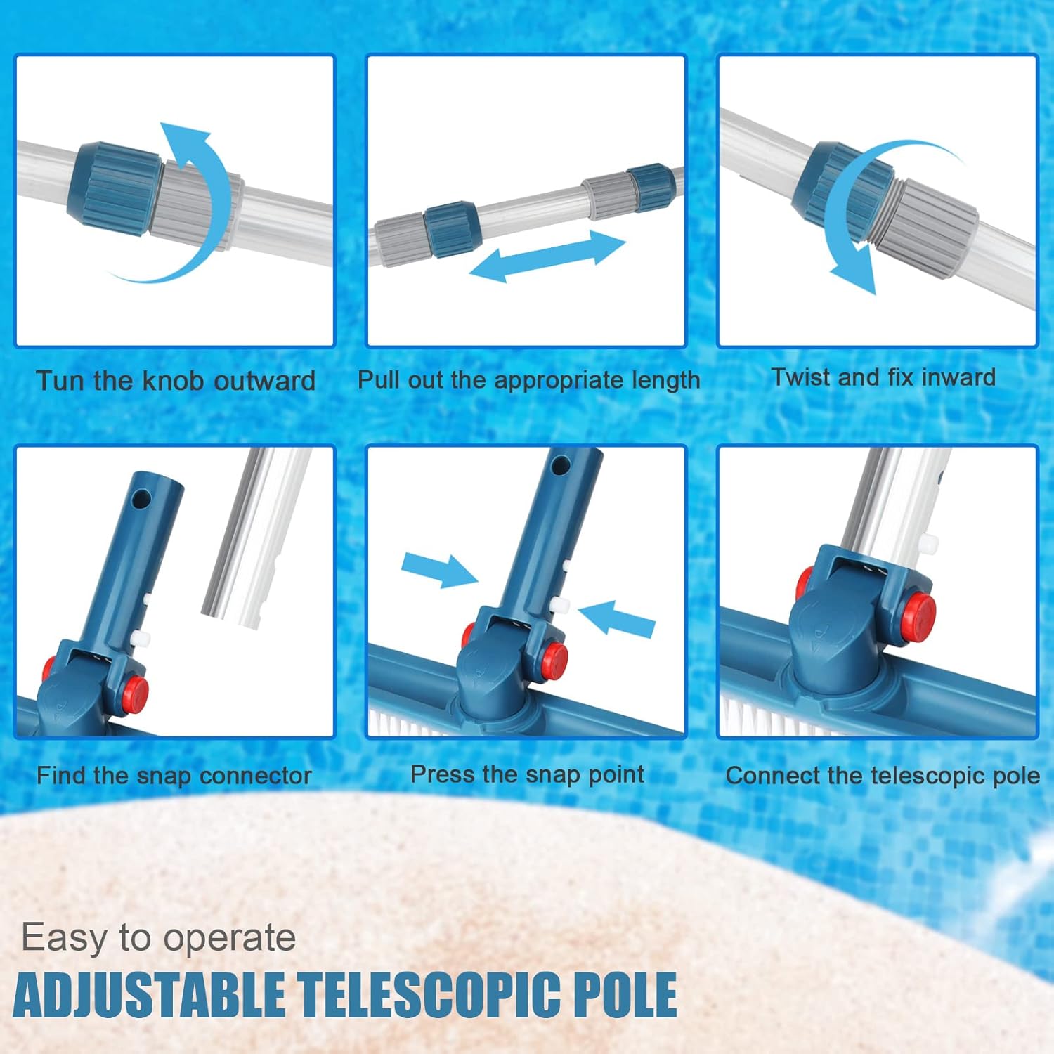 Professional 16 Foot Telescopic Aluminum Swimming Pool Pole - Attach Connect Skimmer Nets, Rakes, Brushes, Vacuum Heads Cleaning - Image 5