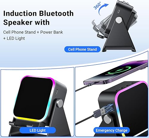 Miniatura 5 de Altavoz de inducción con soporte para teléfono 5 en 1 Inducción inalámbrica Bluetooth Audio para iPhone Android Altavoces Amplificador con luz