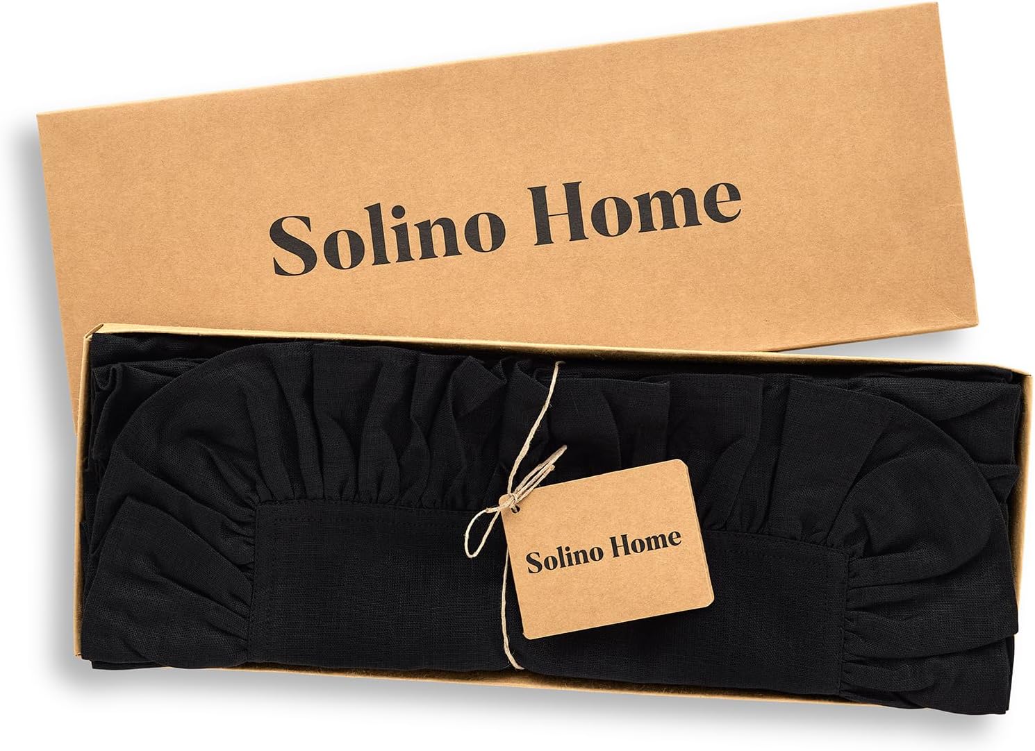 Solino Home Linen Placemats Set of 4-100% Pure Linen Black Placemats 14 x 19 Inch - Gabrielle Ruffle, Handcrafted and Machine Washable