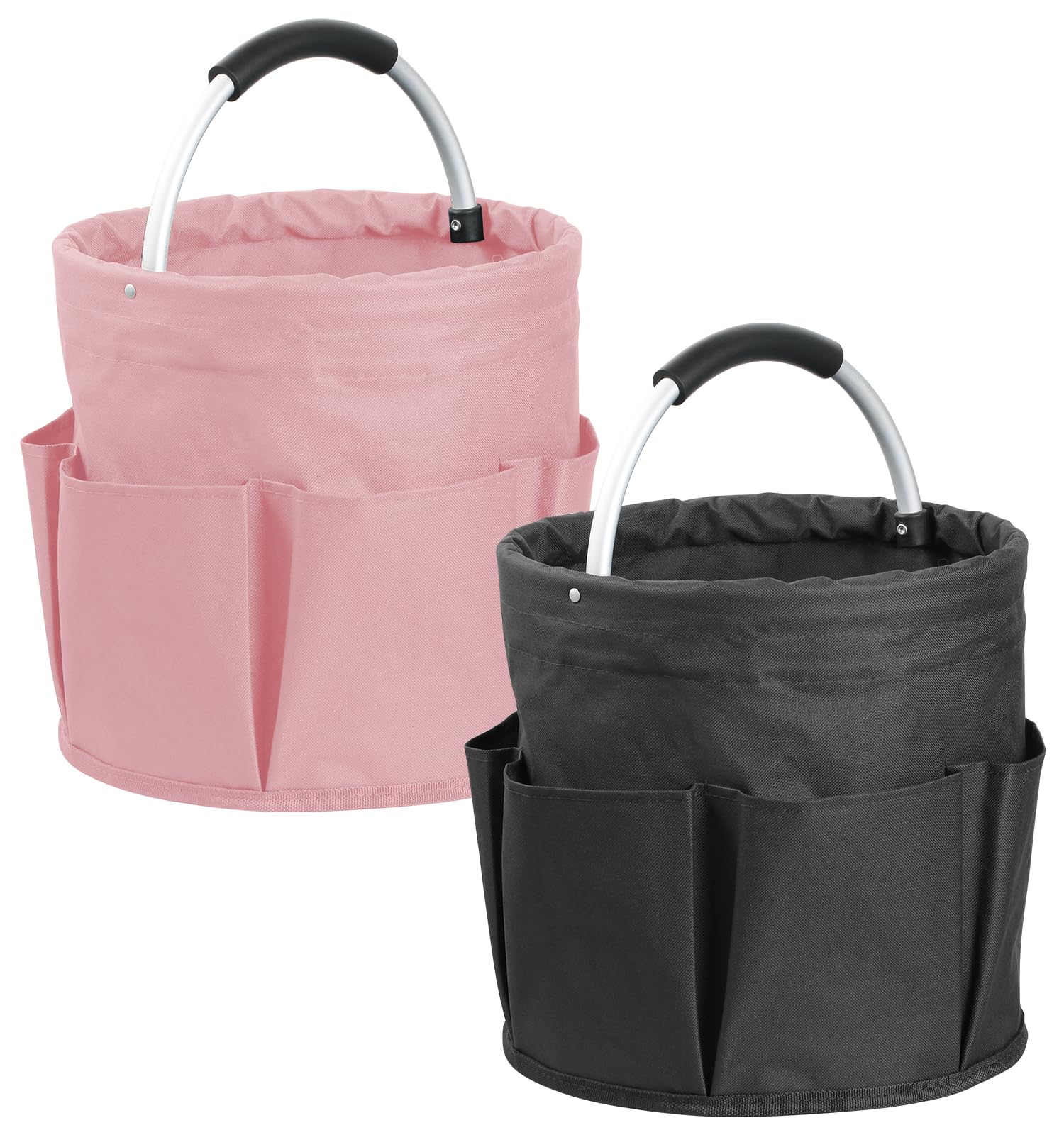 2Pcs 17L Cleaning Caddy with Handle, 600D Oxford Garden Tool Bag,Black+Pink