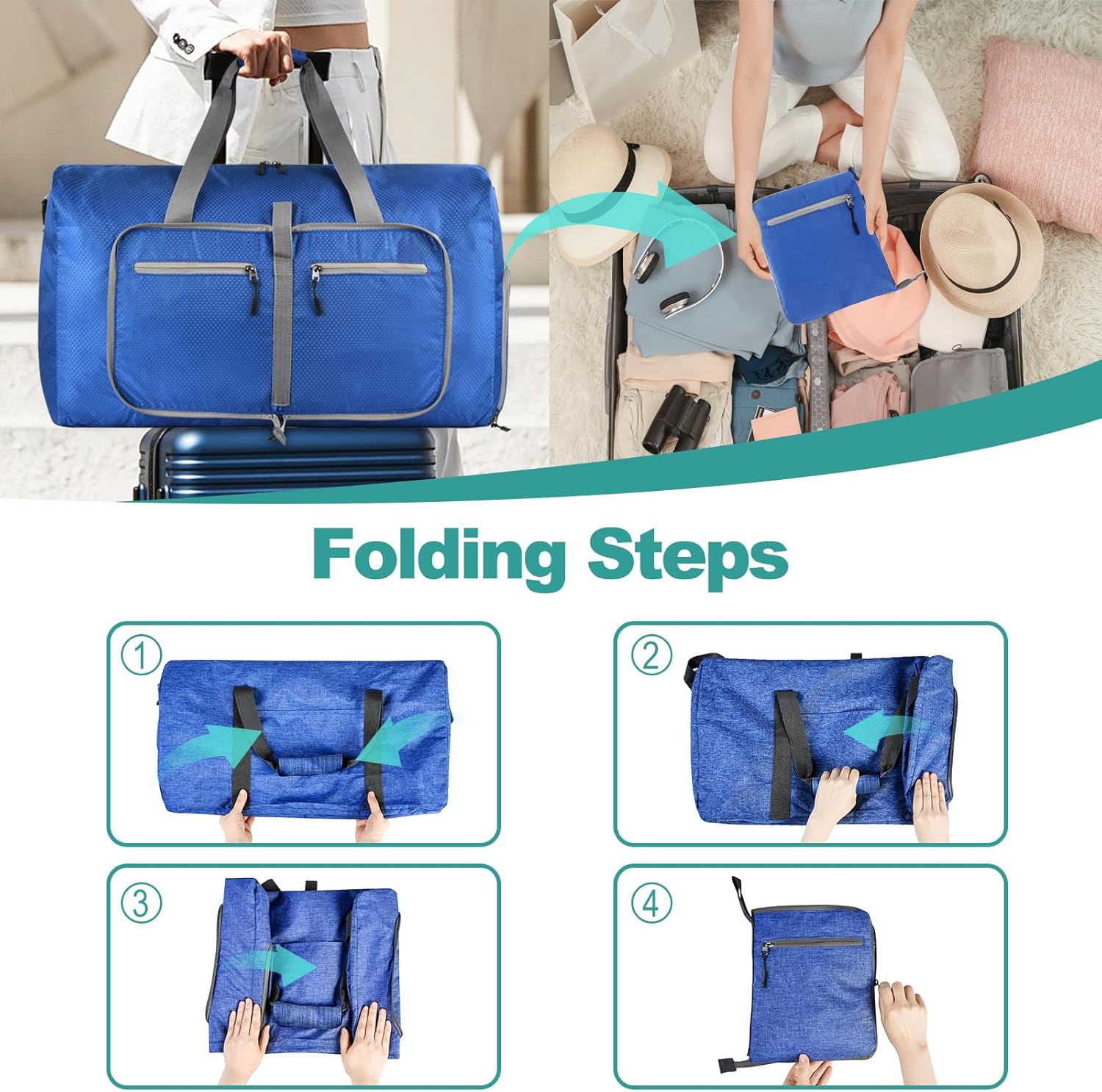 Dimayar Travel Duffle Bag for Men Women - Foldable Duffel Bag with Shoes Compartment - Overnight Bags Waterproof & Tear Resistant(115L,Navy Blue) - Image 6