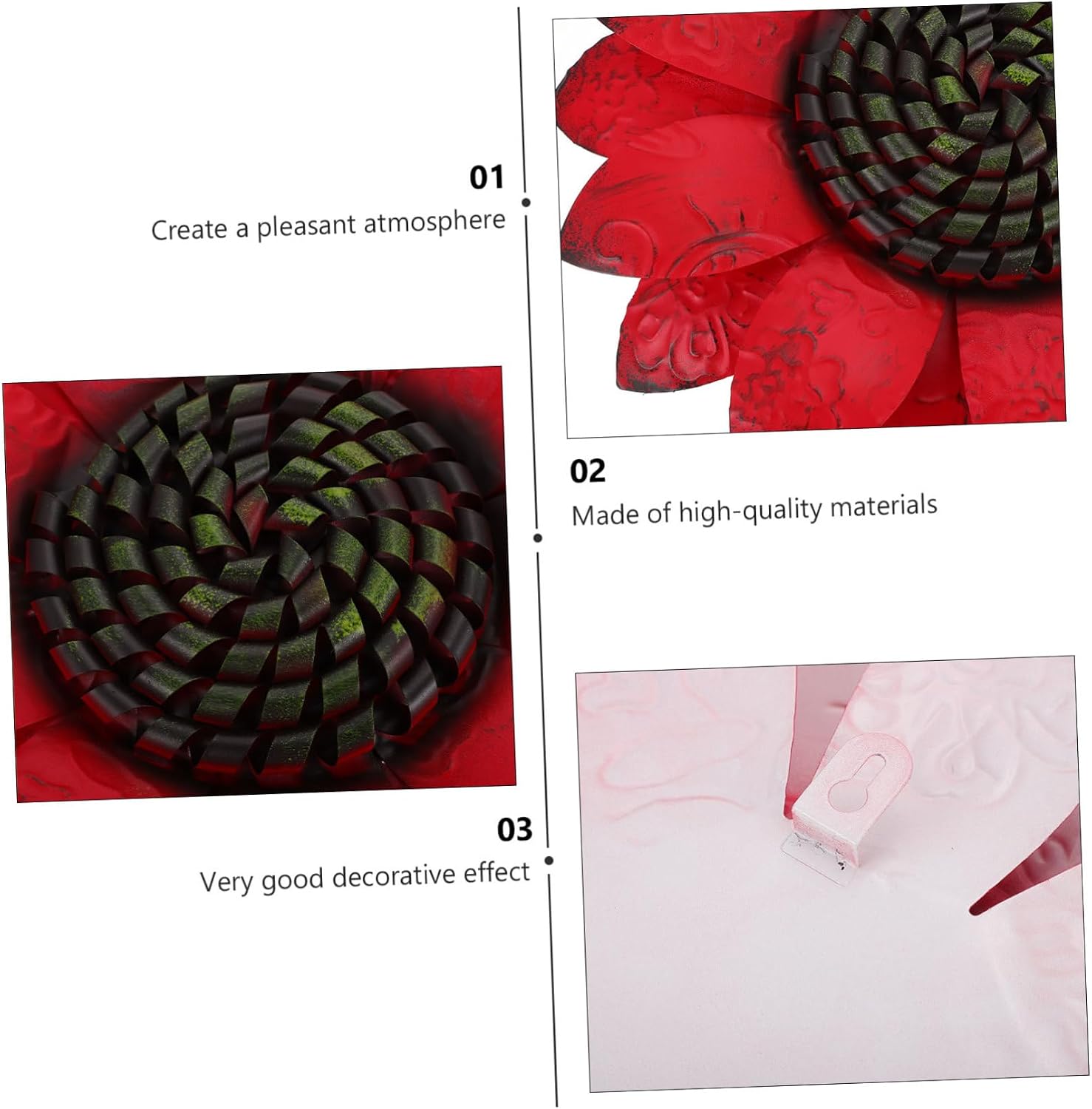Homoyoyo Elegant Metal Flower Pendant Iron Craft Wall Decor Flower Wall Art for Home Outdoor Fuchsia Wall Dec