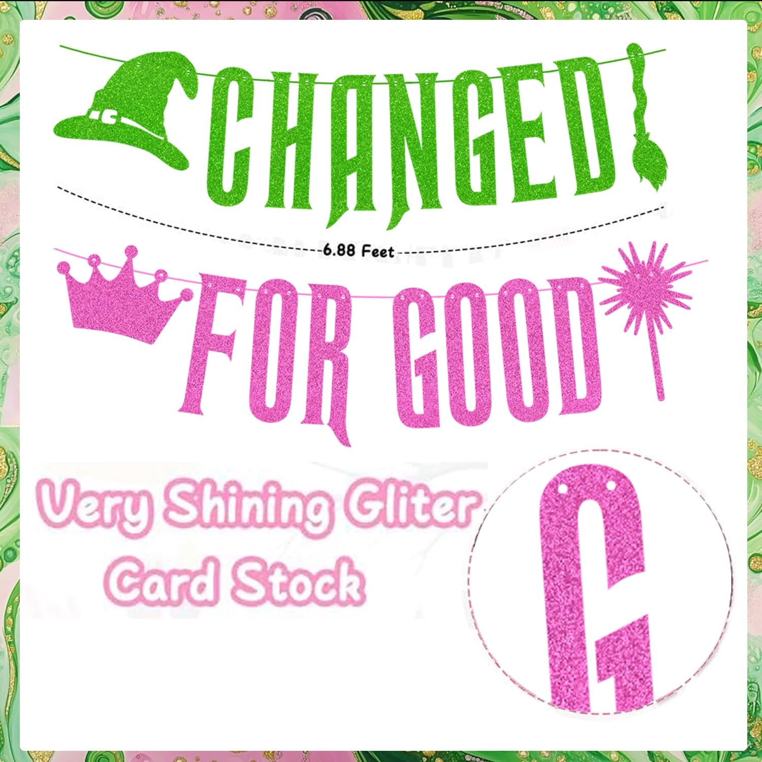 Wicked Birthday Party Decorations, Glitter Pink & Green Witches Birthday Banner, Girls Good Witch Bad Witch Bachelorette Party You're Gonna Be Popular Magical Emerald Movie Theme Party Banner Supplies image 3