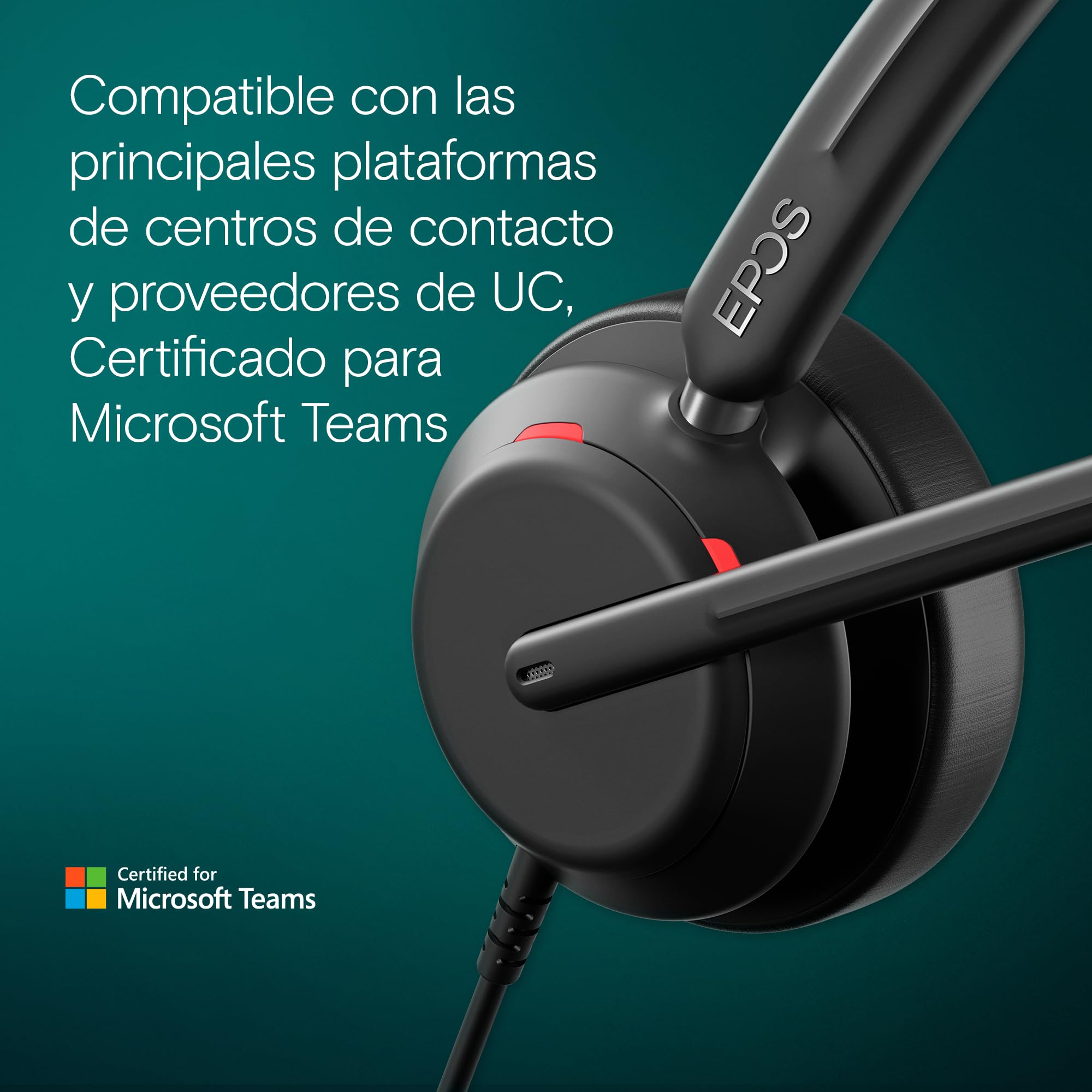 EPOS IMPACT 760T Auriculares con Cable de Doble Auricular para PC con Micrófono con Cancelación de Ruido, Certificado Teams, USB-C y USB-A, Controles In-Line, Super Wideband Audio, Comodidad Extrema