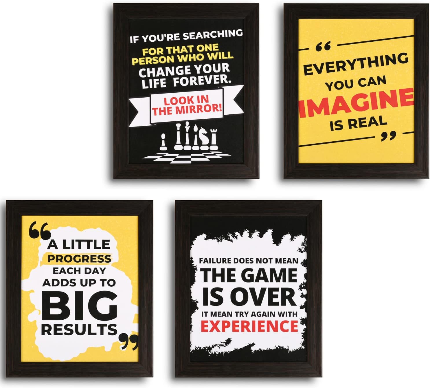 INSPIRING BRUSHFrames with Quotes, Inspirational Wall Frames for Home, Student Room Decoration Items | Set of 4 Synthetic Frames (9.5 INCH x 11.5 INCH).