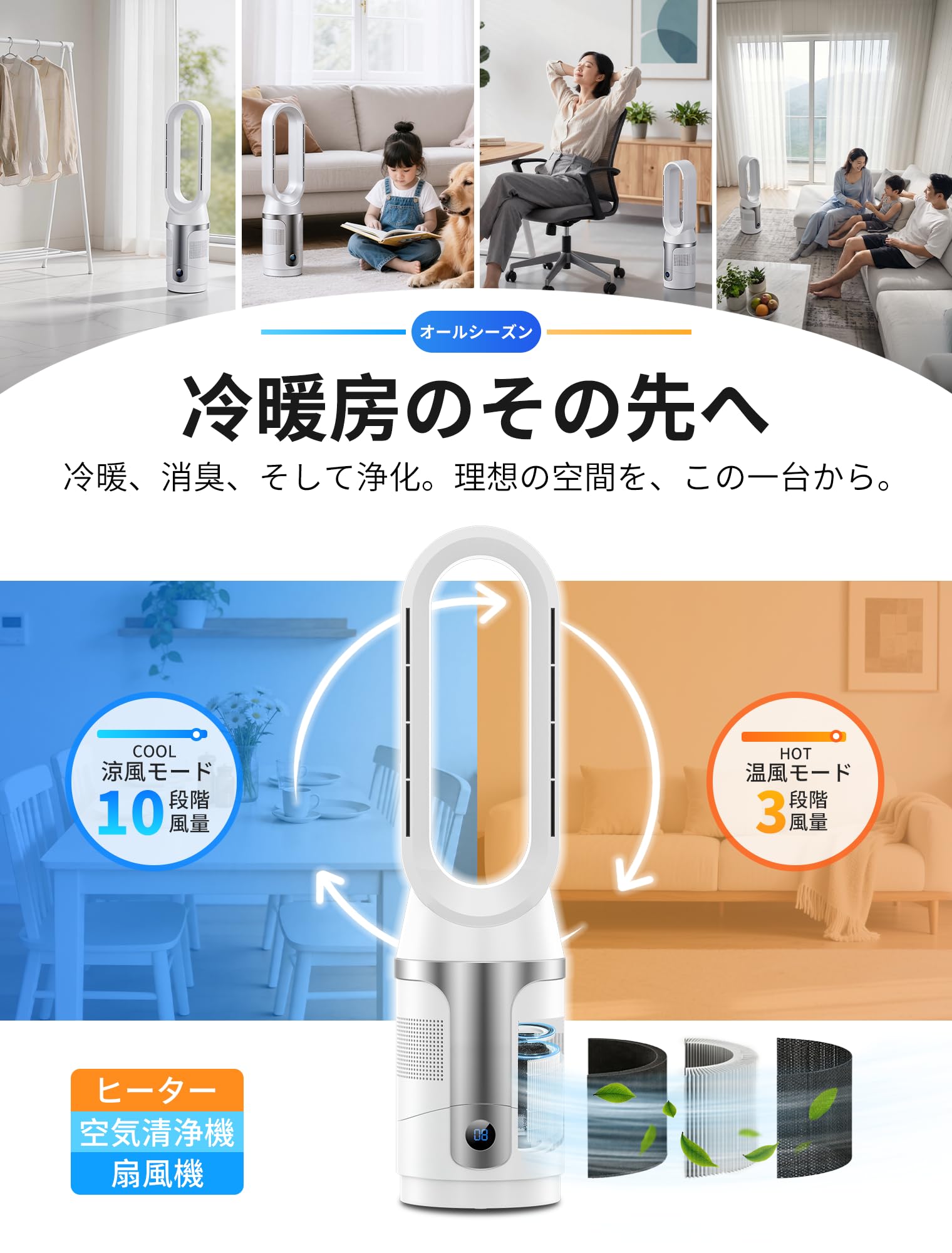 タワーファン 扇風機 羽なし 【2026業界初 1台6役 】冷暖兼用9Hタイマー Amazon.co.jp: タワーファン 扇風機 羽なし フロア扇風機【2026業界初