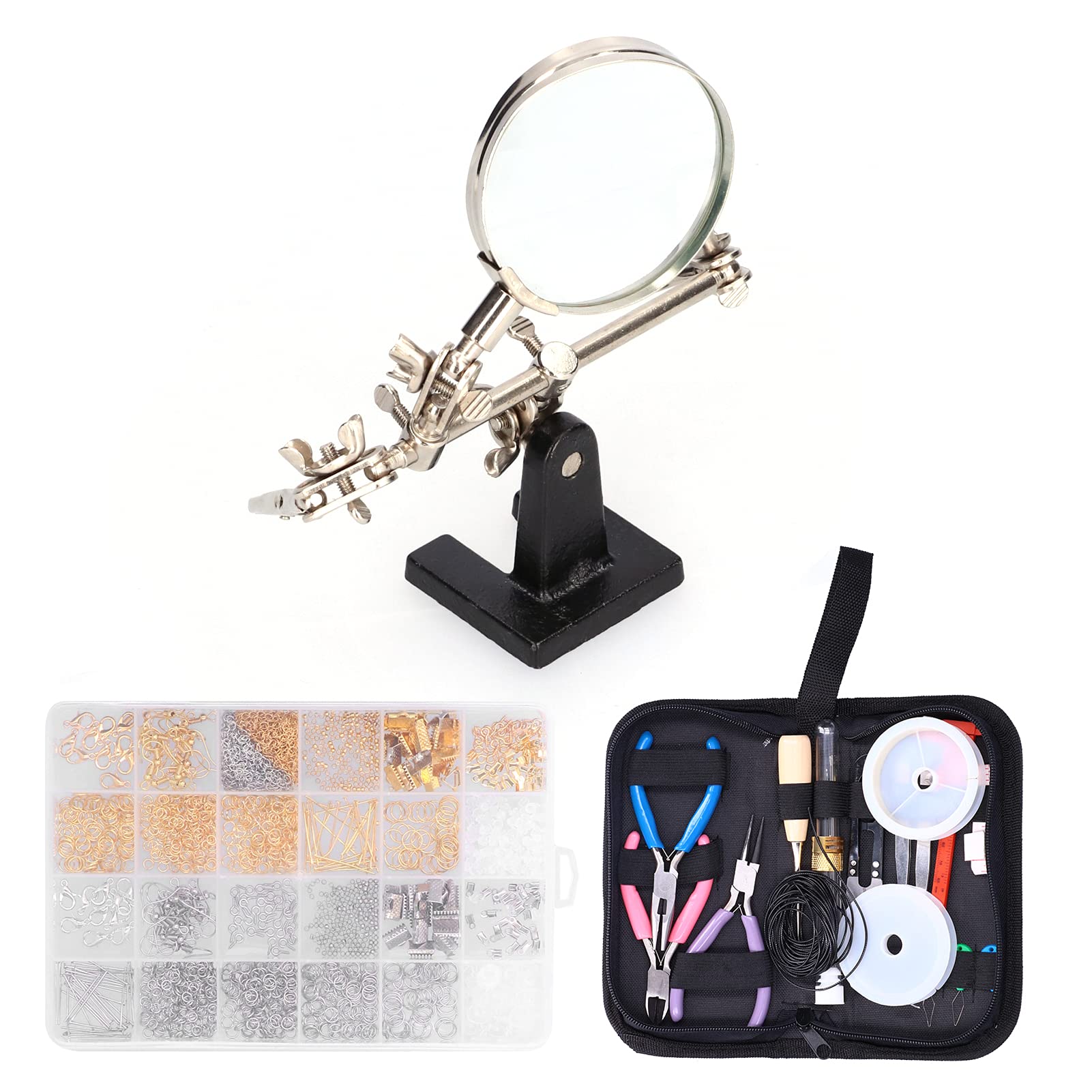 Kit para Hacer Joyas, Hermosos y Prácticos Accesorios para Hacer Joyas, Hierro Seguro Multifuncional + ABS con Bolsa con Cremallera para Bricolaje para Principiantes en la