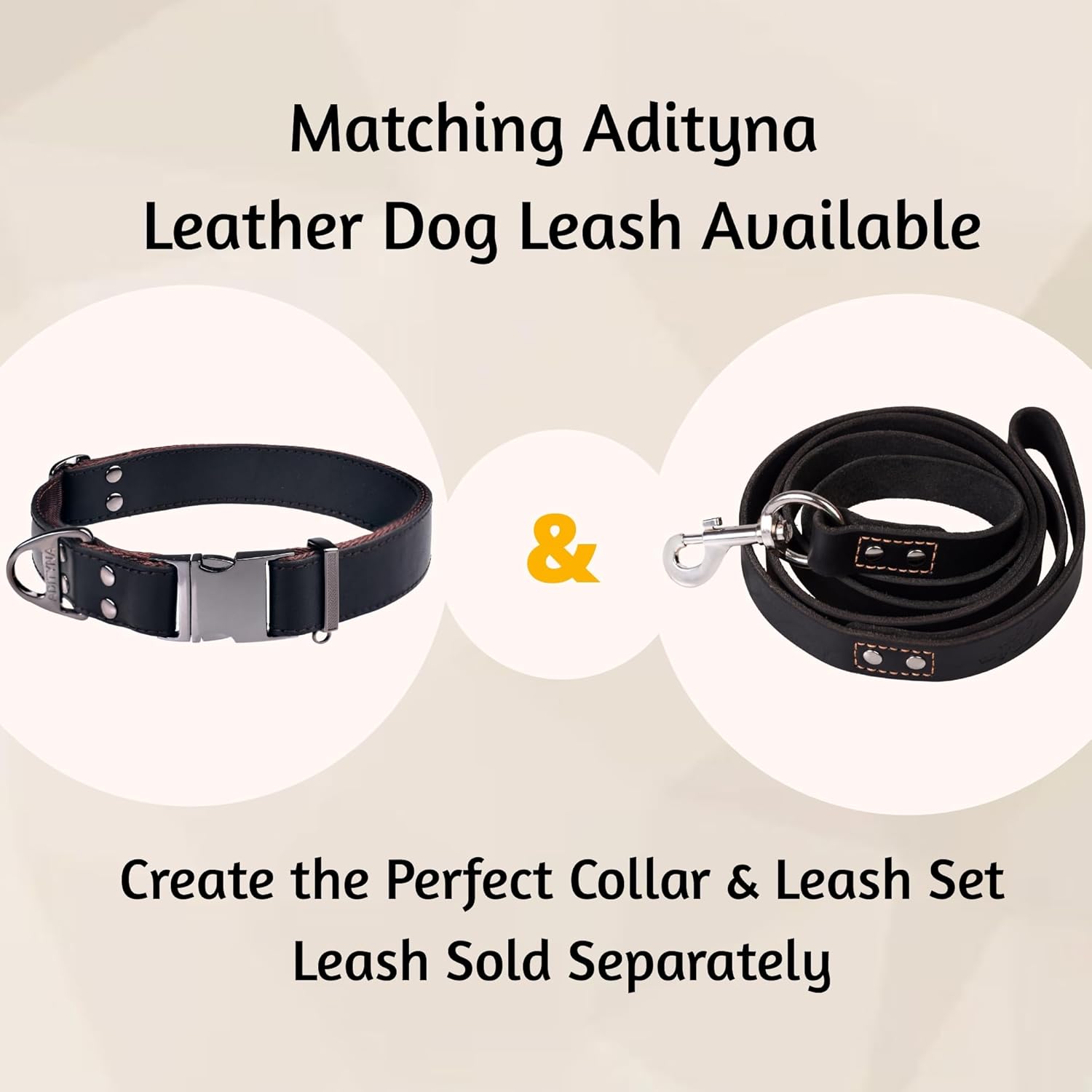ADITYNA Leather Dog Collar with Metal Buckle - Heavy-Duty, Adjustable for Medium & Large Dogs - Walking, Training, Tactical (Black, Fits 15-21" Necks)