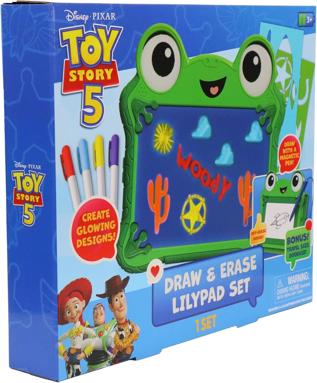 Disney Pixar Toy Story 5 Draw & Erase Lilypad Set - Frog Dry-Erase Glow Board & Travel Magnetic Pen Board, Create Art, Stencils & Markers, Kids 3+