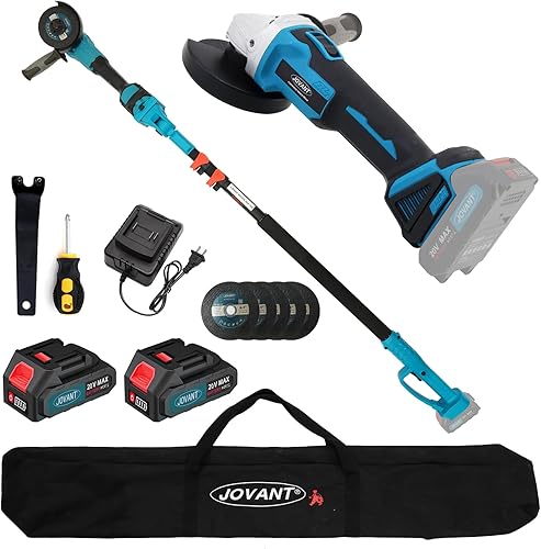 Amoladora angular telescópica inalámbrica de 20 V máx. 2 baterías de 4 Ah y cargador 2 en 1 amoladora de poste inalámbrica y cepillo de alambre