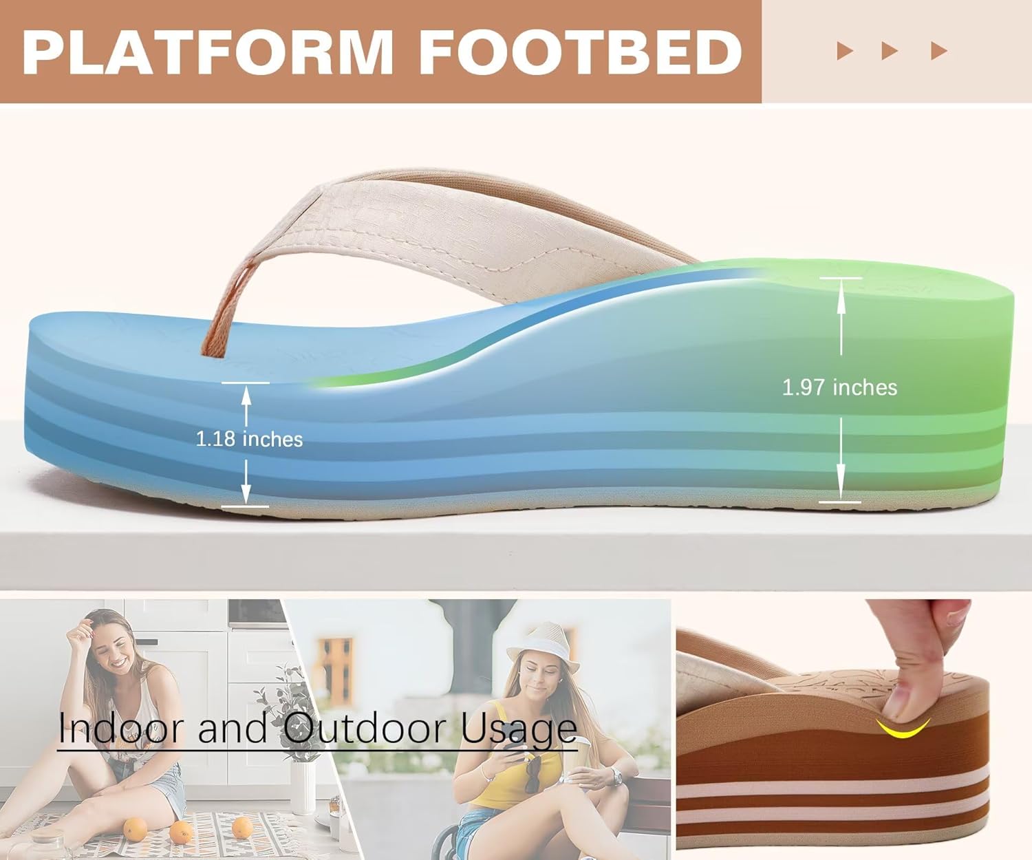 ONCAI Women’s Platform Wedge Flip Flops Trendy Dressy Womans Summer Flatform Sandals with Comfortable Walking Outdoor Rubber Soles (US Size 5-11) - Image 5