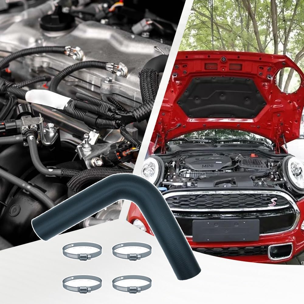Reinforced Gasoline Fuel Filler Neck Hose, 1.5" ID x 15 7/8" Length 90 Degree with 4 Stainless Steel Clamps, Flexible Nitrile Rubber for Gas, Diesel, Biodiesel