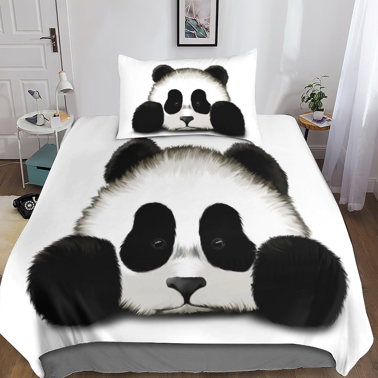 Housse de couette panda 135x200 en microfibre pour lit enfant