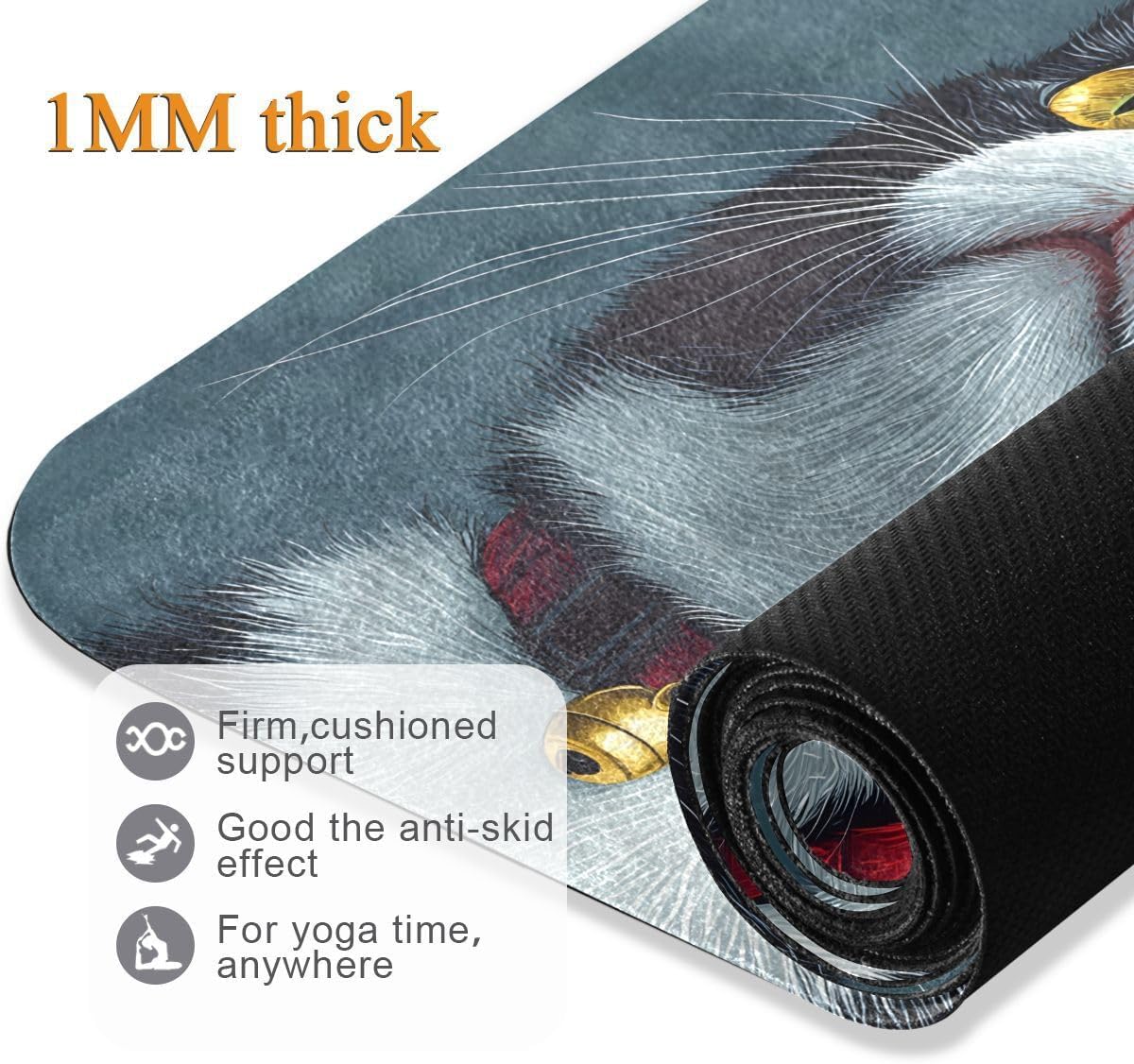 ALAZA Black White Cat Yoga Mat Non Slip Fitness Exercise Mat, Workout Mat for Yoga, Pilates and Floor Exercises