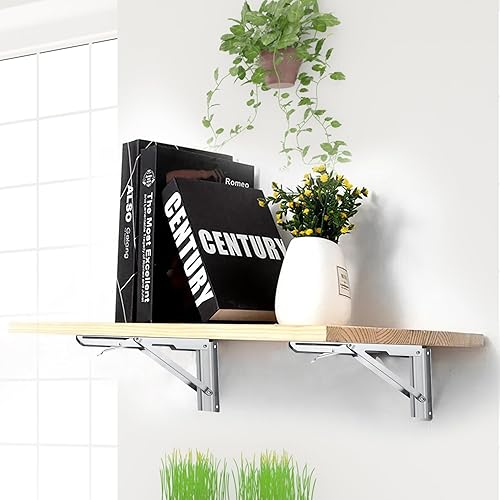 Miniatura 8 de NOZHA Paquete de 10 soportes plegables de 8 pulgadas para estantes flotantes de pared de acero inoxidable resistente de metal grueso