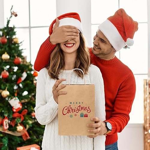 Miniatura 7 de GSSUSA Paquete de 100 bolsas de papel de 8 x 4.75 x 10 pulgadas con asas a granel, bolsas de regalo de papel marrón para pequeñas empresas, bolsas