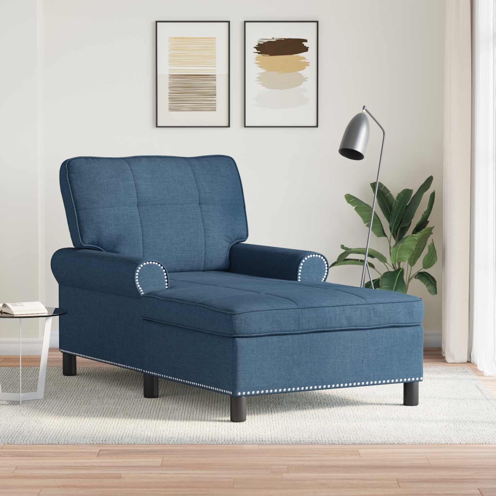 Chaise longue bleu 91x157cm avec coussin amovible et cadre en contreplaqué stable pour salon