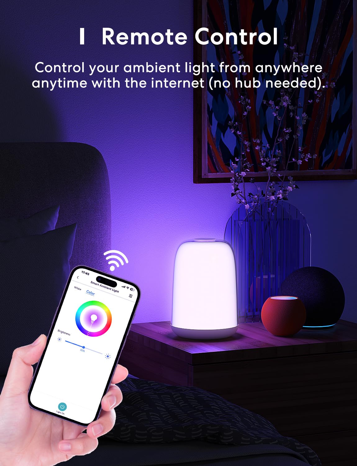 meross Lampada da Comodino WiFi, Abat Jour da Comodino con Controllo Vocale e Telecomando, Luce Notturna Bambini Compatibile con Apple HomeKit, Alexa e Google Home, RGBWW, 2700K-6500K
