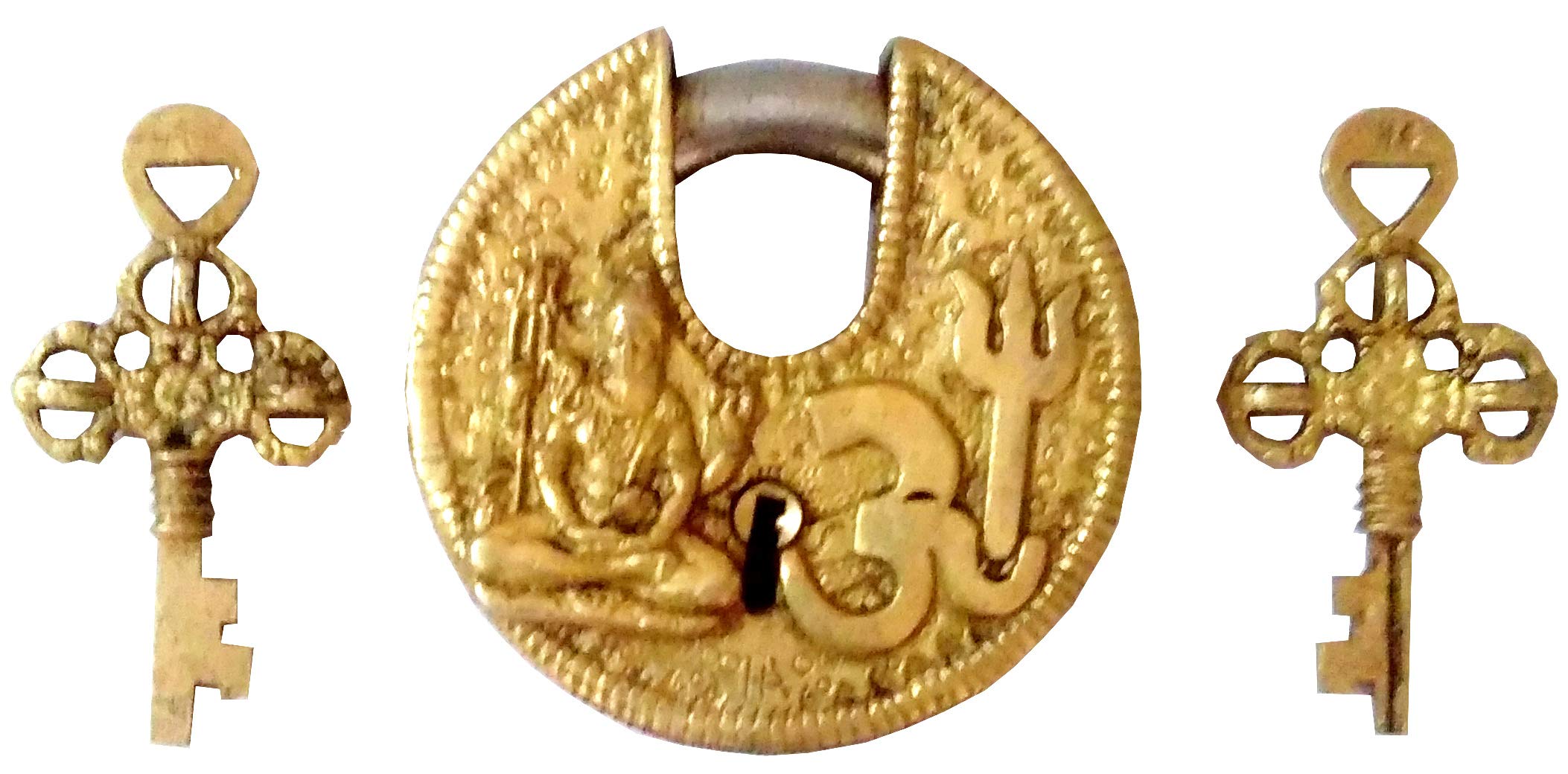 Purpledip - Candado de latón Om Shiva: diseño antiguo redondo, coleccionable único (11813)