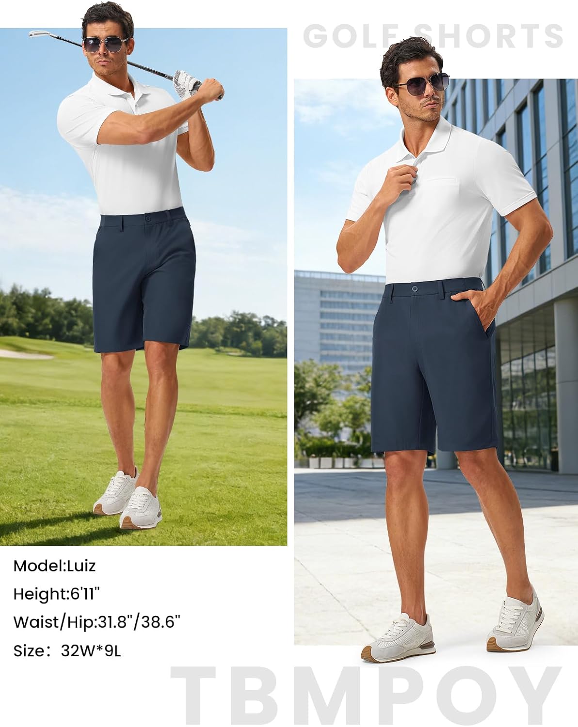 TBMPOY Men's 9" Golf Shorts Stretch Dress Quick Dry Casual Flat Front Elastic Waist Shorts for Men with 5 Pockets
