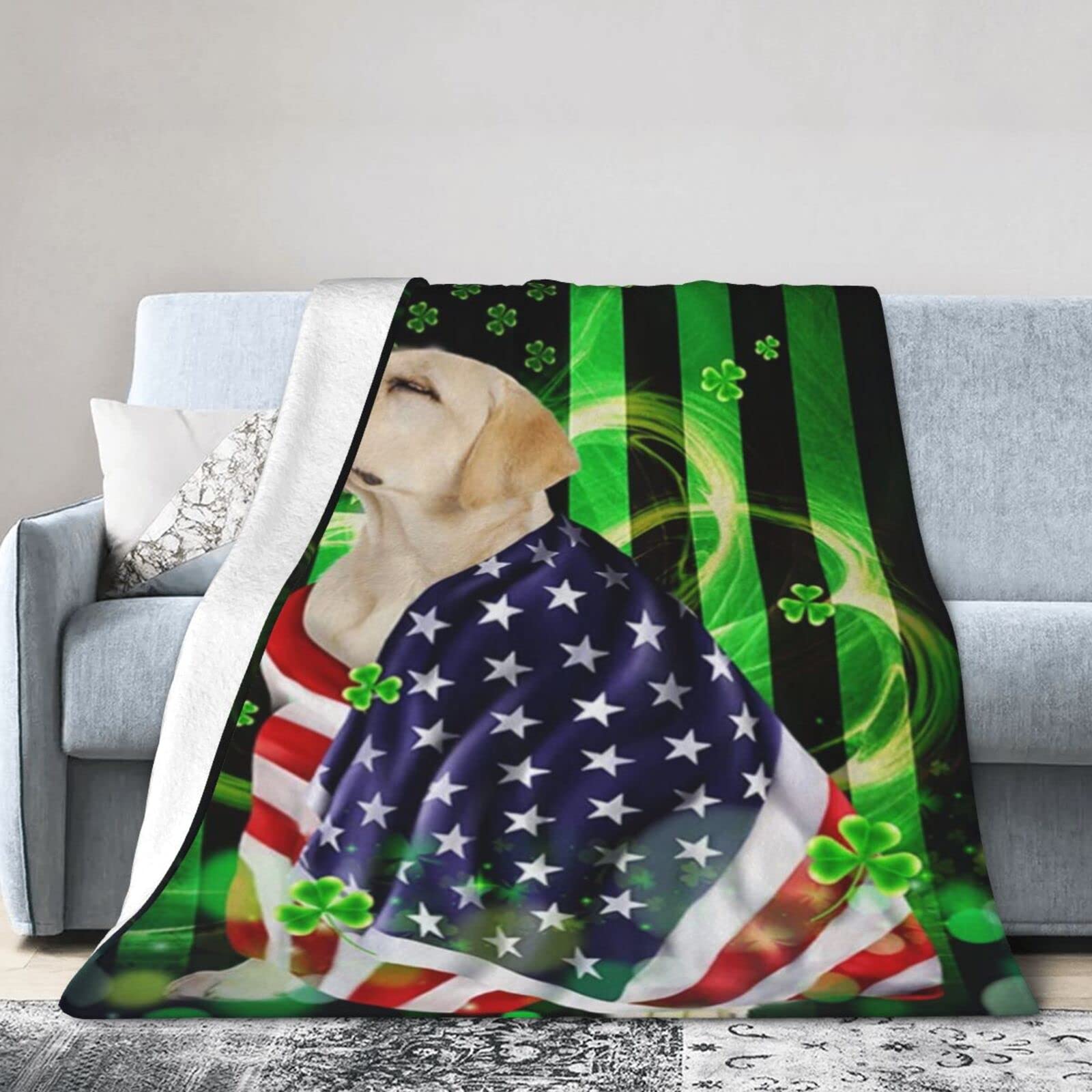 Lsjuee Flannel Fleece Blanket 40"X30" Yellow Labrador Retriever St. Patrick‘s Day Sofa Throw Blanket Weighted Ultra-Soft Travel Spring Blankets for Womens Keep Warm