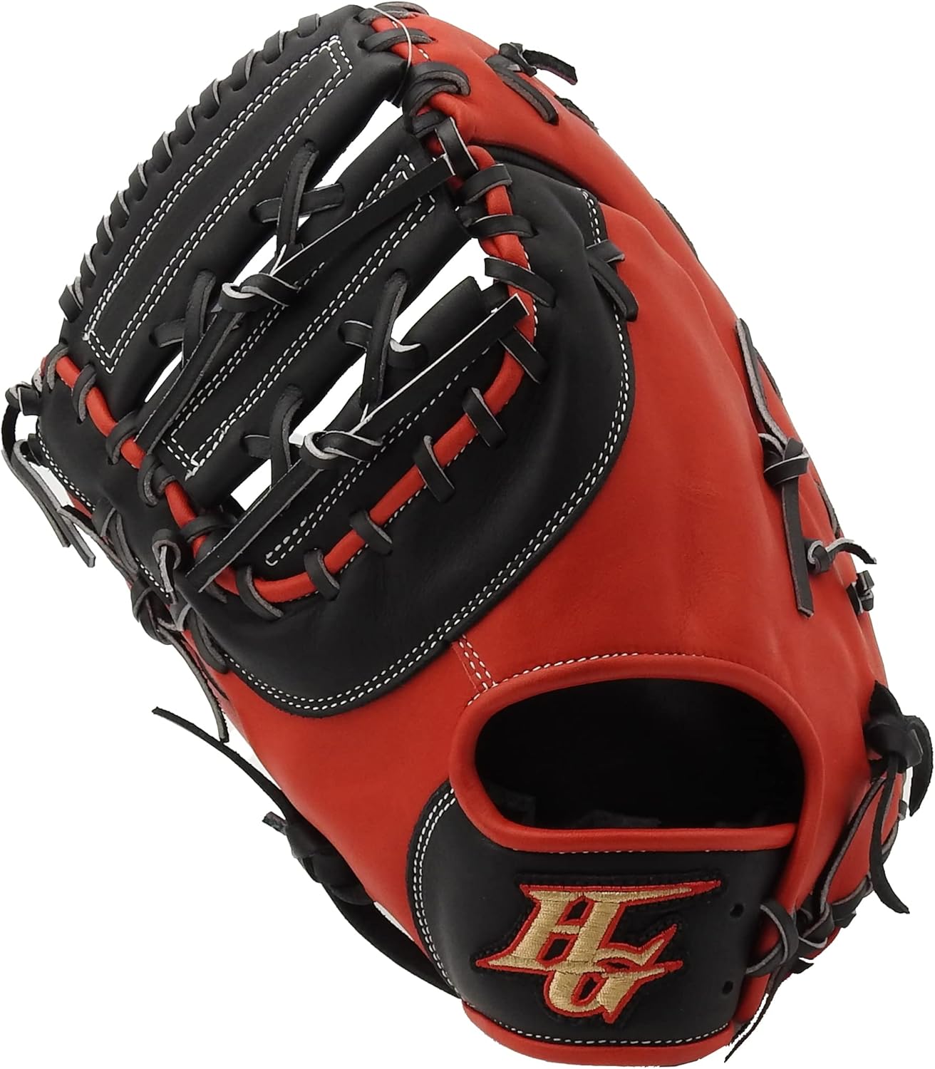 HI-Gold Basic Customer BSG-965F Softball Soft First Baseman Catcher Mitt, Black x Red Orange First Mitt