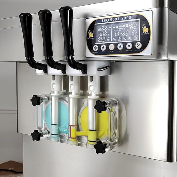 Kolice Commercial 3 Flavors Soft Serve Ice Cream Machine Frozen Yogurt Ice Cream Machine Gelato Ice Cream Maker-Tabletop Design, 2+1 Mixed Flavors, Full Transparent Dispenser, Upper Tanks Refrigerated