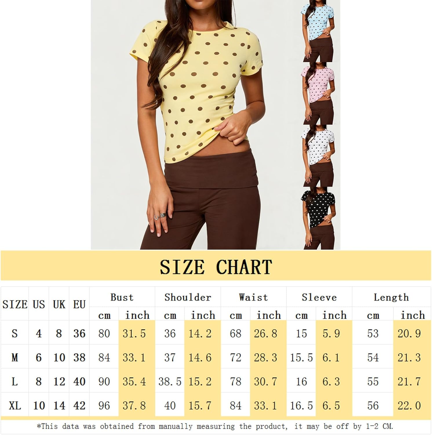 Women Y2K Short Sleeve Polka Dot Top Vintage Dot Print Crop T-Shirt Cute Slim Fit Crew Neck Baby Tee Shirt - Image 5