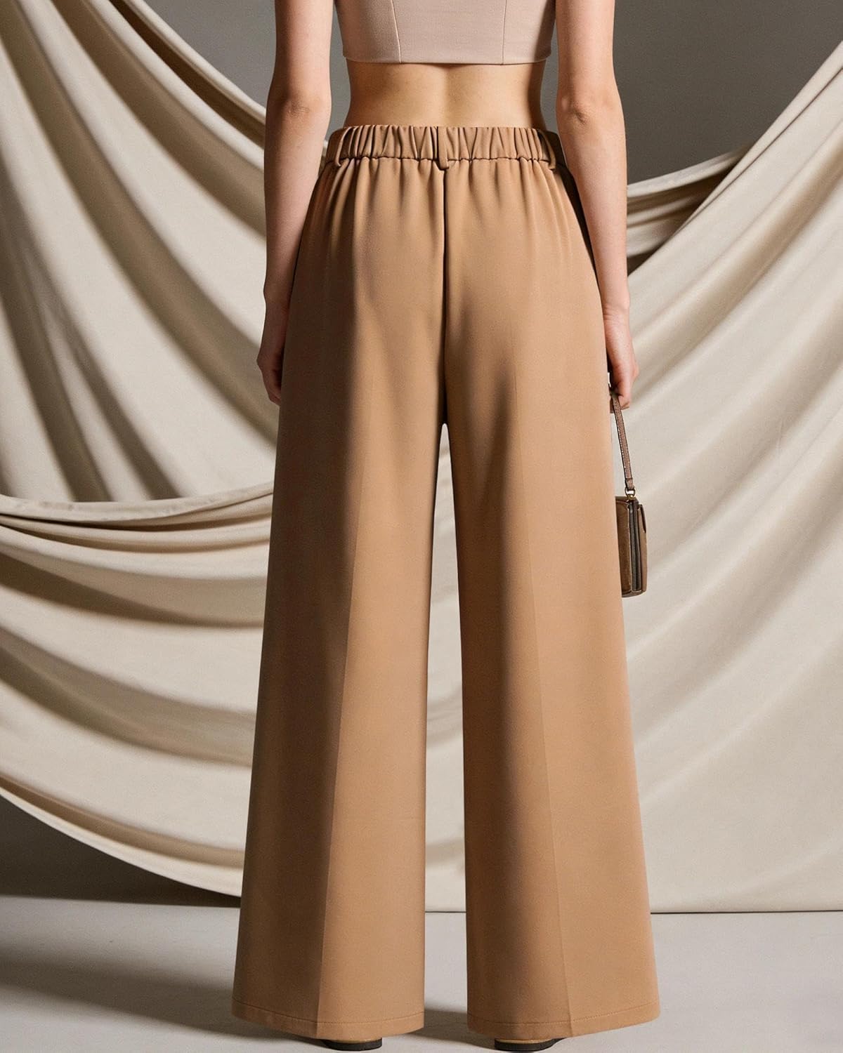 Women Wide Leg Work Pants Long Straight Business Work Trousers Suit Pants High Elastic Waisted in The Back - Image 5