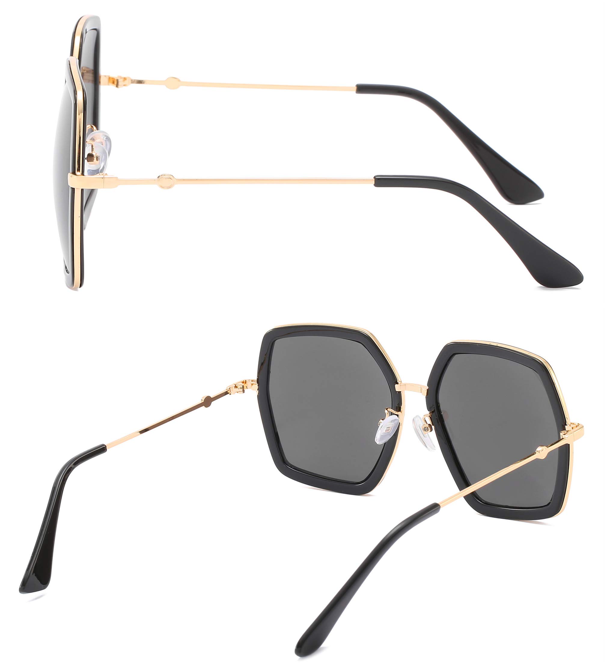 IKANOO Übergroße Sonnenbrille für Damen und Herren, modisch, 70er-Jahre, Disco-Brille, sechseckig, Designer-Rot, Grüntöne, Schwarz, Large