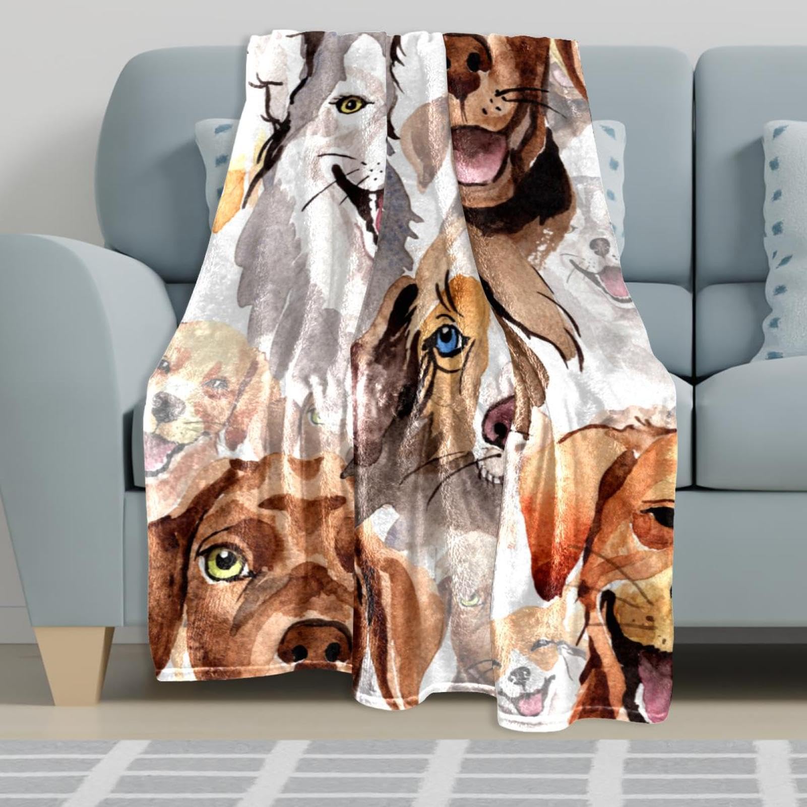 Couverture Polaire Chiens Couverture De Canapé Couverture De Lit pour Chambre Salon Bureau 150×200cm