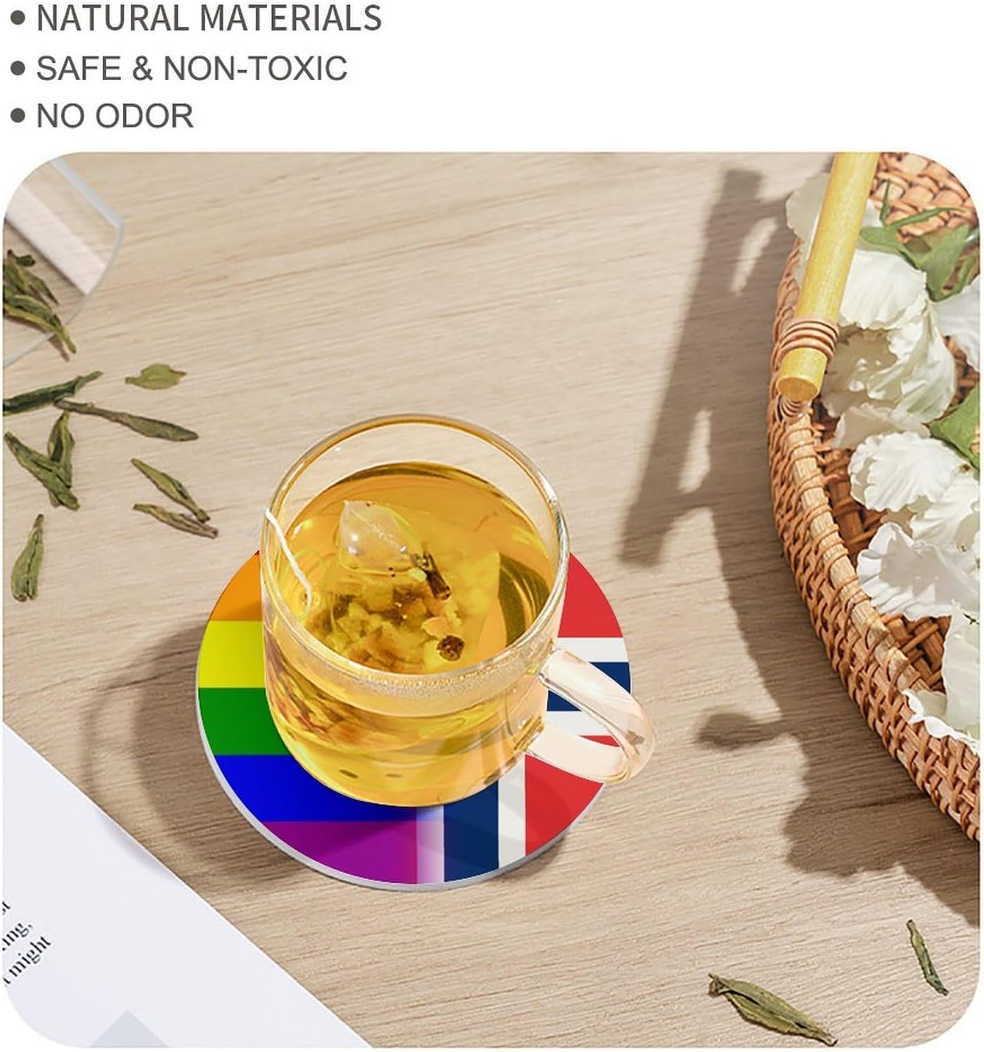 LGBT Gay Norway Flag Round Ceramic Coasters for Drinks Absorbent Cup Holder Tabletop Protector with Cork Base