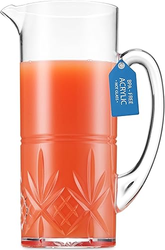 Godinger Jarra de agua acrílica con asa, jarra de agua, inastillable y libre de BPA, colección Dublin, 1.7L