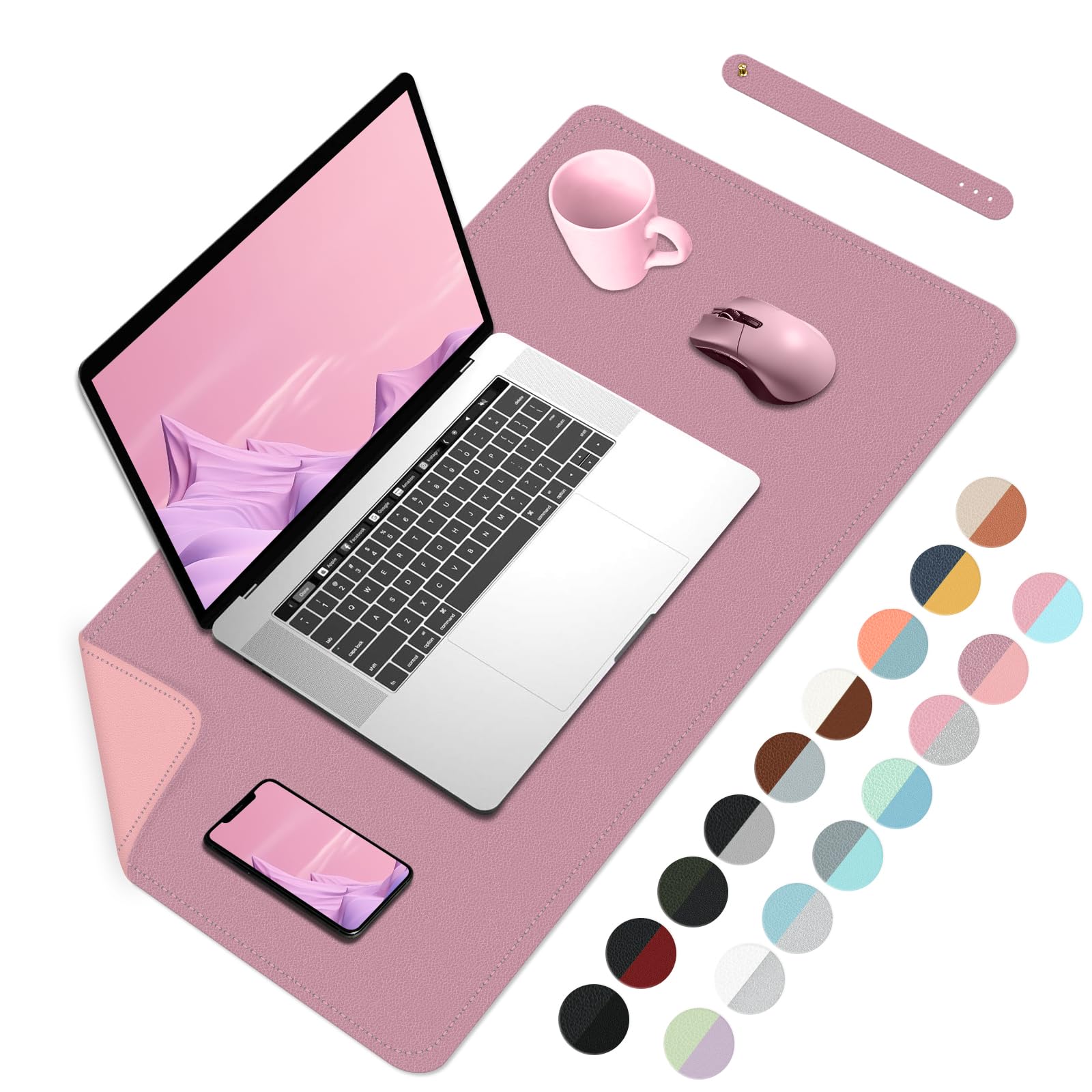 BLESWIN Tappetino da scrivania a doppia faccia grande impermeabile 60x35cm Viola+rosa