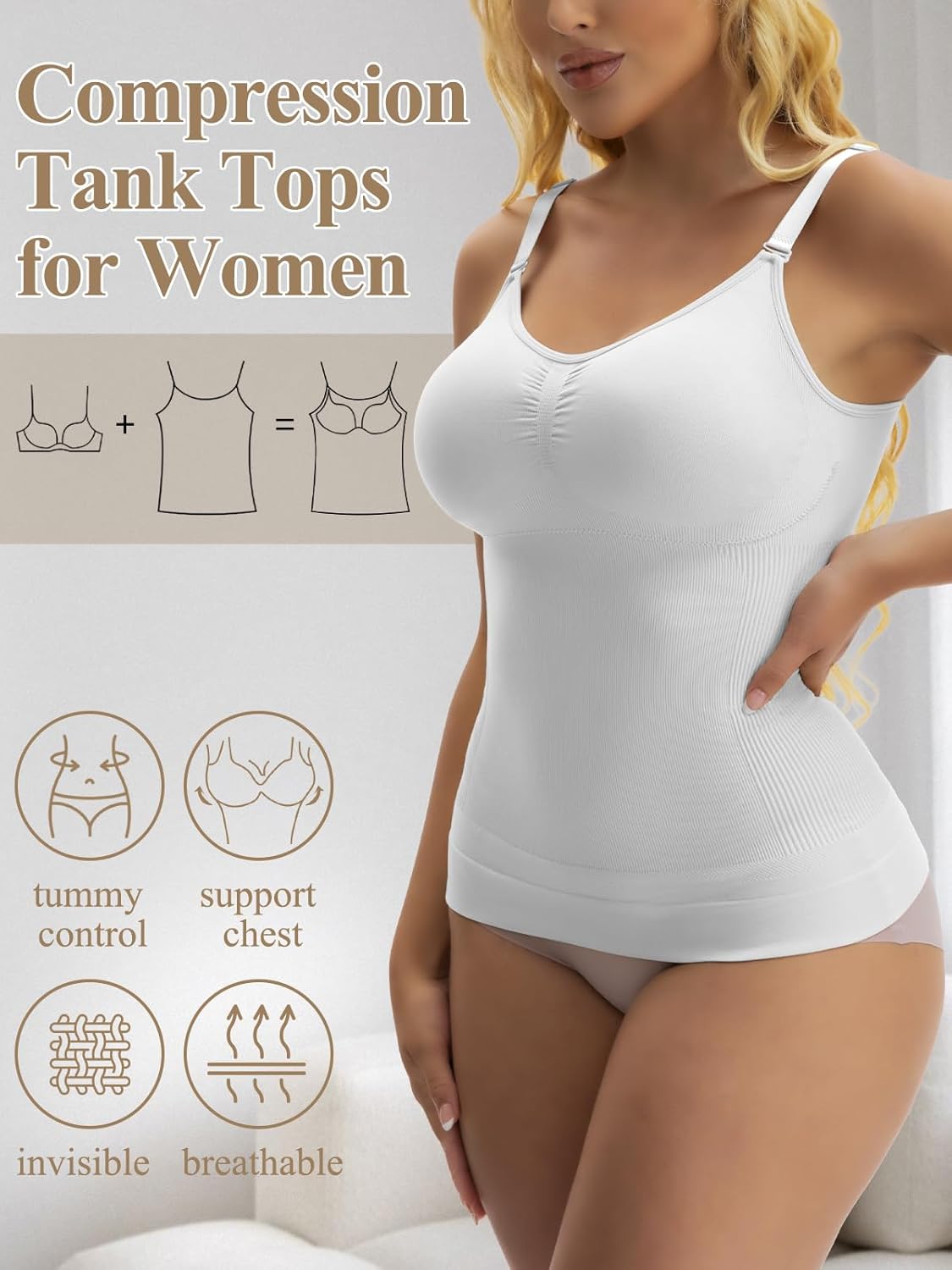 JOYSHAPER Women's Shapewear Tops Padded Bra Shapewear Tank Cami Shaper Compression Tank Tops Tummy Control Camisole - Image 2
