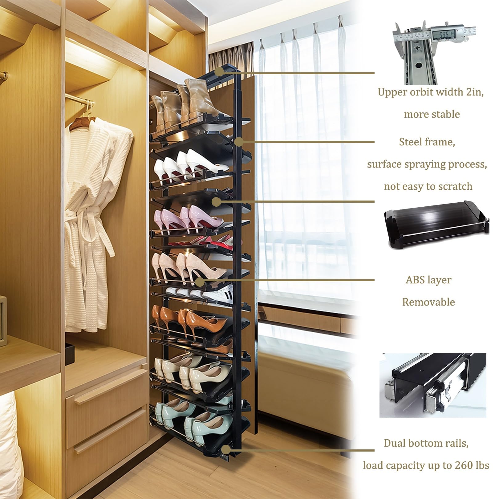 Genérico Zapatero extraíble para Interior de Armario, Zapatero expandible, Estante Vertical metálico retráctil de Altura Ajustable, Organizador de Almacenamiento Que Ahorra Espacio (Negro,