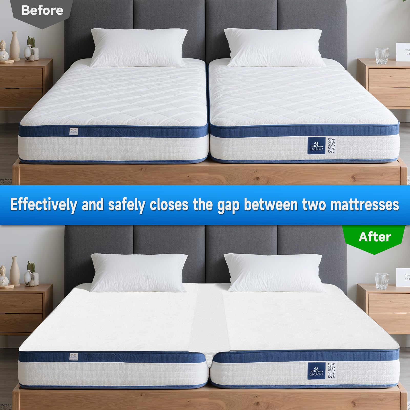 Liebesbrücken Ritzenfüller für Matratzen 200x190cm, Matratzenkeil Lückenfüller Bett mit Matratzenschoner, Matratzenbrücke Bettritzenfüller mit Spanngurt, Matratzenhalter für Matratzen Paare & Familien