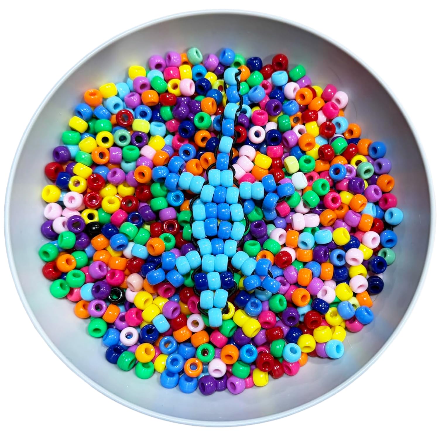 JIYAKO 1200+ Multicolor Plastic Round Pony Beads for Bracelet Making, Hair Braiding, DIY Crafts, Key Chains and Ornaments Decorations