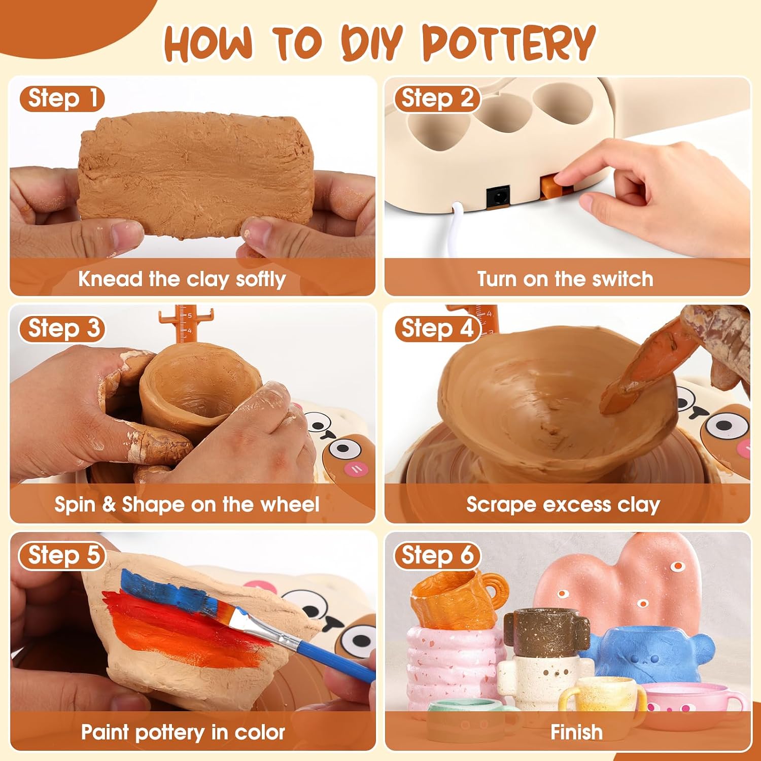 Professional Pottery Wheel Kit for Adults, Rotation Clay Wheel with Foot Pedal & Adjustable Speed, Complete Air-Dry Clays & Sculpting Tools for DIY Craft Home Art