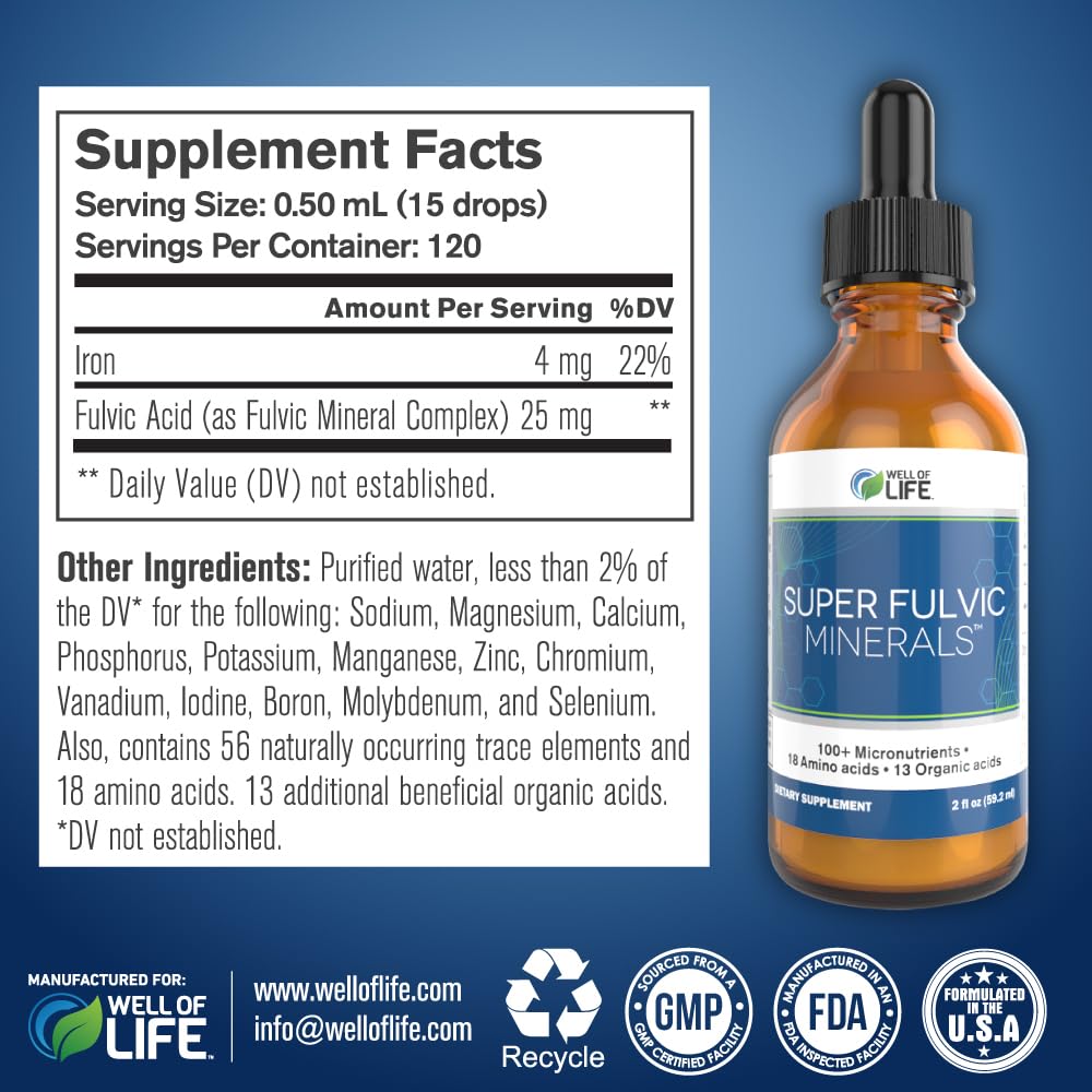 Well of Life Super Fulvic Minerals | Ionic Trace Mineral Drops | Fulvic Acid Liquid for Energy, Gut Health & Hydration | 120 Servings, 2oz — Amazon image 6